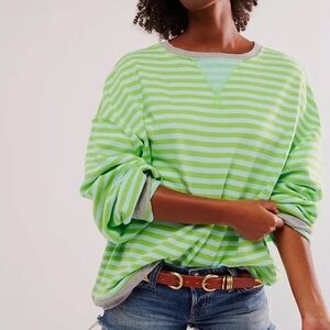 We The Free Neon Green & Pale Green Striped Oversized Sweatshirt